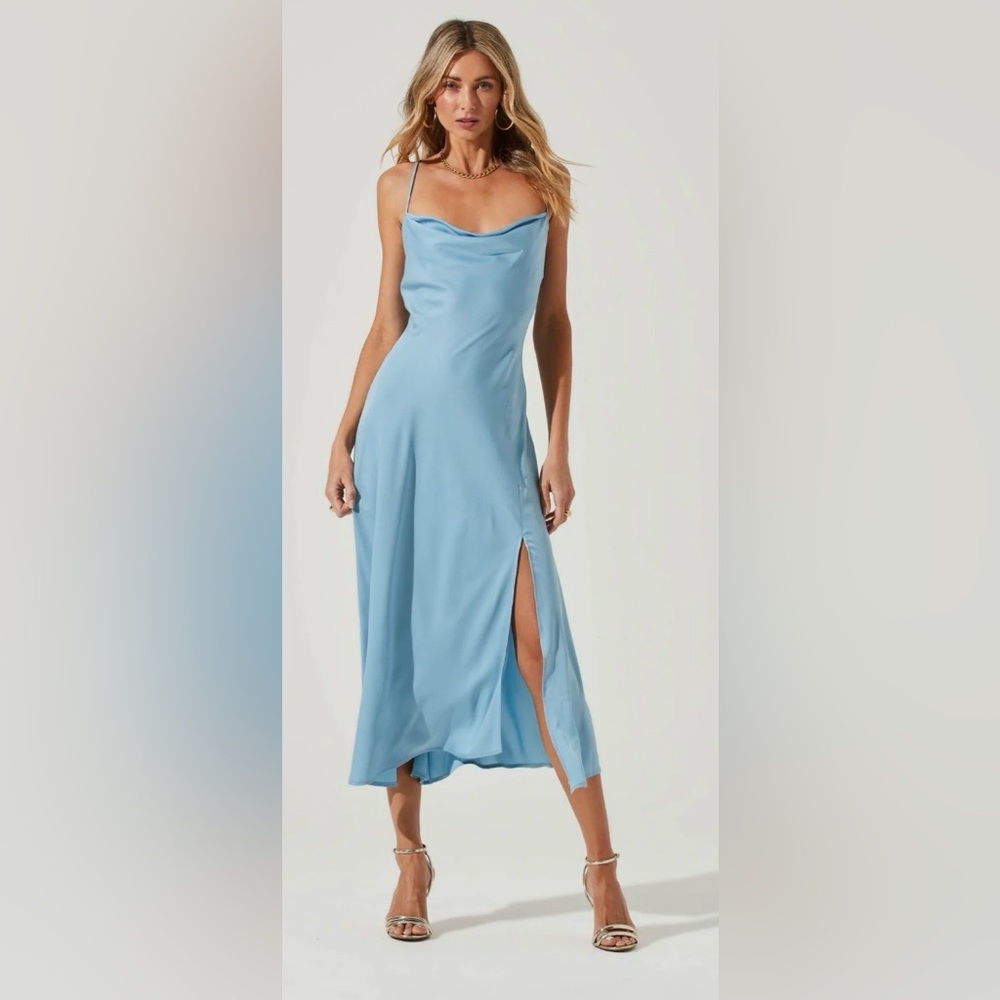 NWT ASTR Revolve Anthropologie Women’s Gaia Maxi Satin Slip Dress Blue XS